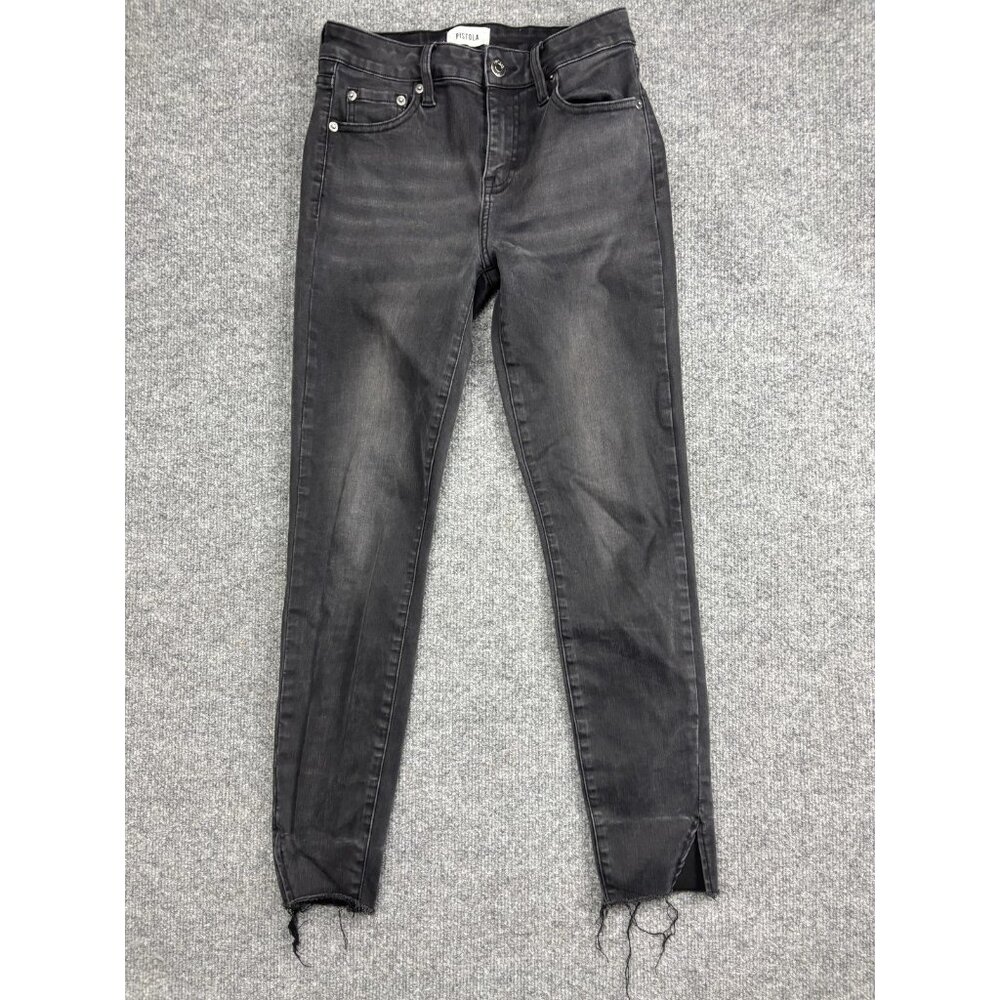 Pistola Jeans Womens 26‎ Black Skinny Raw Hem Ankle Slit Denim P60340AD-DMQ